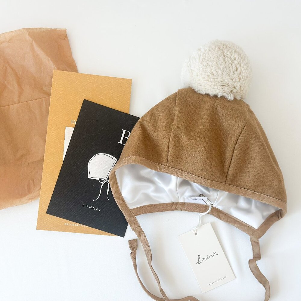 Briar Baby Camel Pom Bonnet Silk-Lined 18 - 24 months